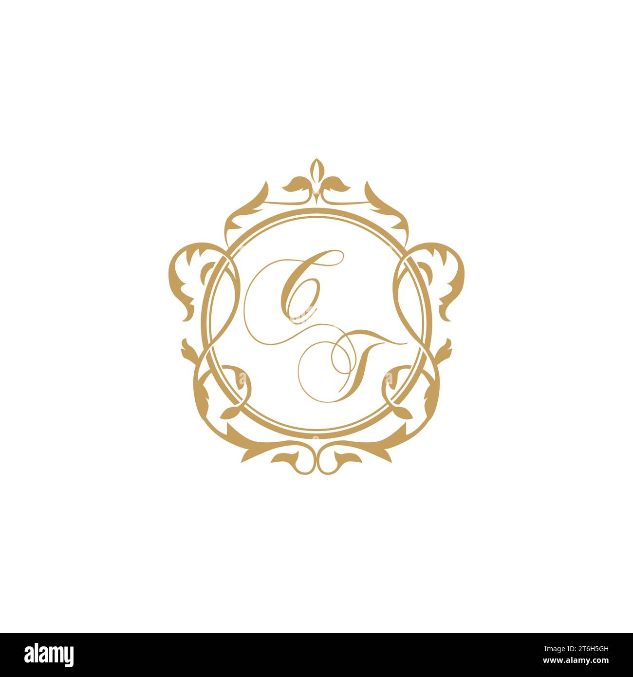 CT Wedding initials invitation with elegant ornament circle element vector graphic template Stock Vector