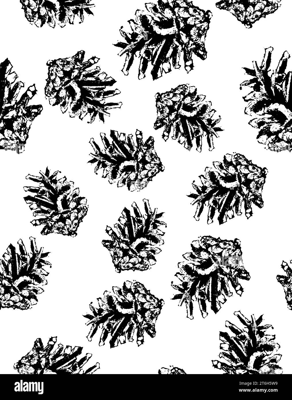 Pine cone. Vector hand drawn sketch illustration. Sloppy doodle grunge style. Seamless pattern Stock Vector