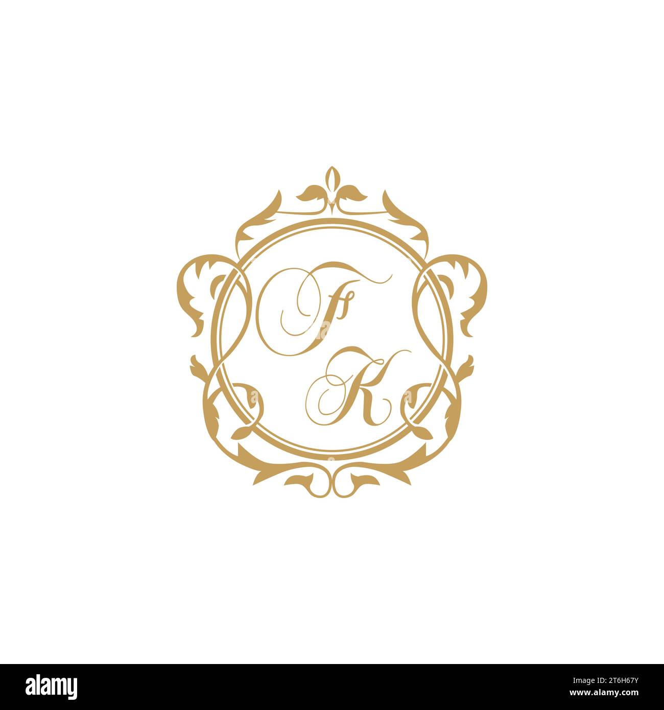 FK Wedding initials invitation with elegant ornament circle element vector graphic template Stock Vector