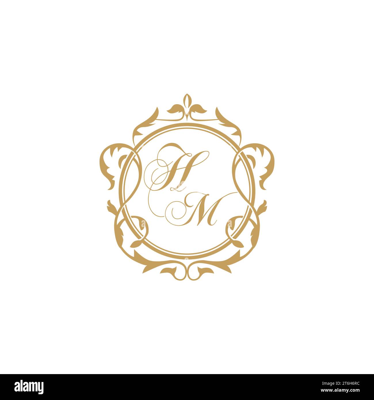 HM Wedding initials invitation with elegant ornament circle element vector graphic template Stock Vector