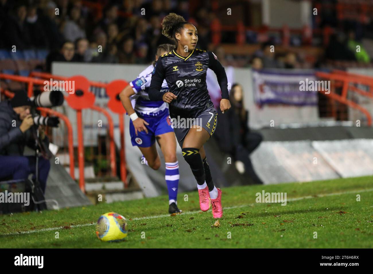Aldershot, UK. 8 November 2023. Lexi Lloyd-Smith during the Conti Cup game between Reading and Southampton at the EBB Stadium, Stock Photo