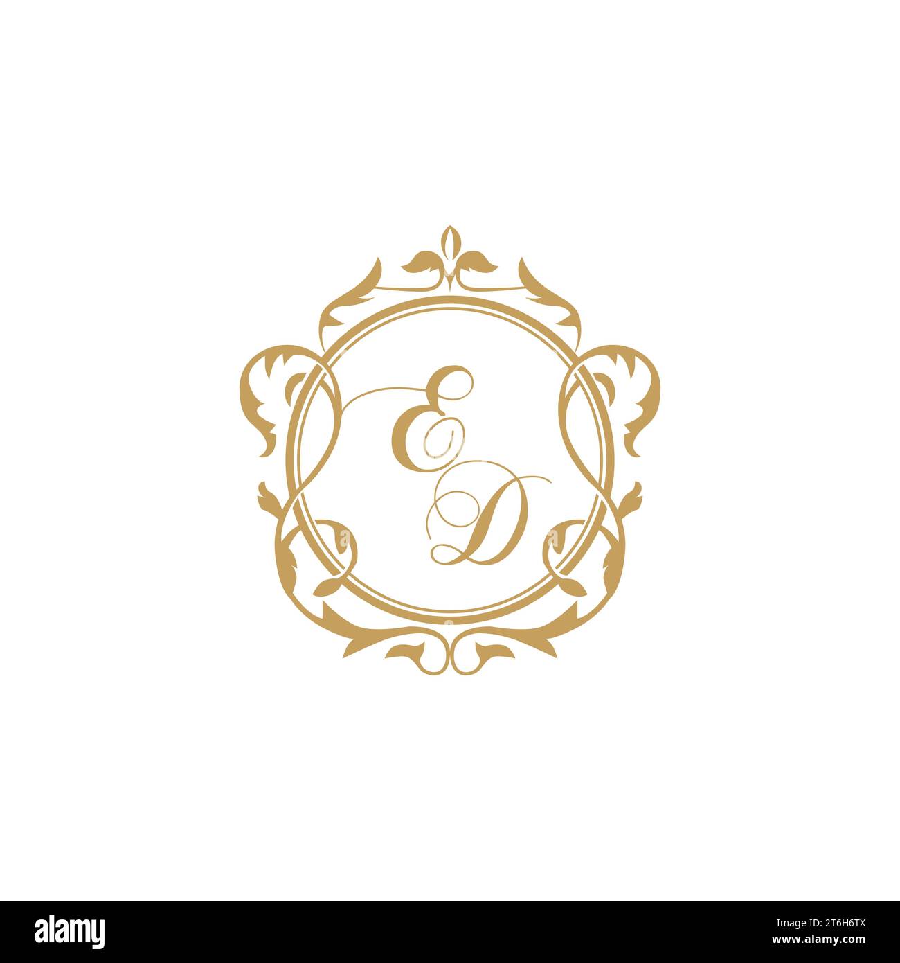 ED Wedding initials invitation with elegant ornament circle element vector graphic template Stock Vector