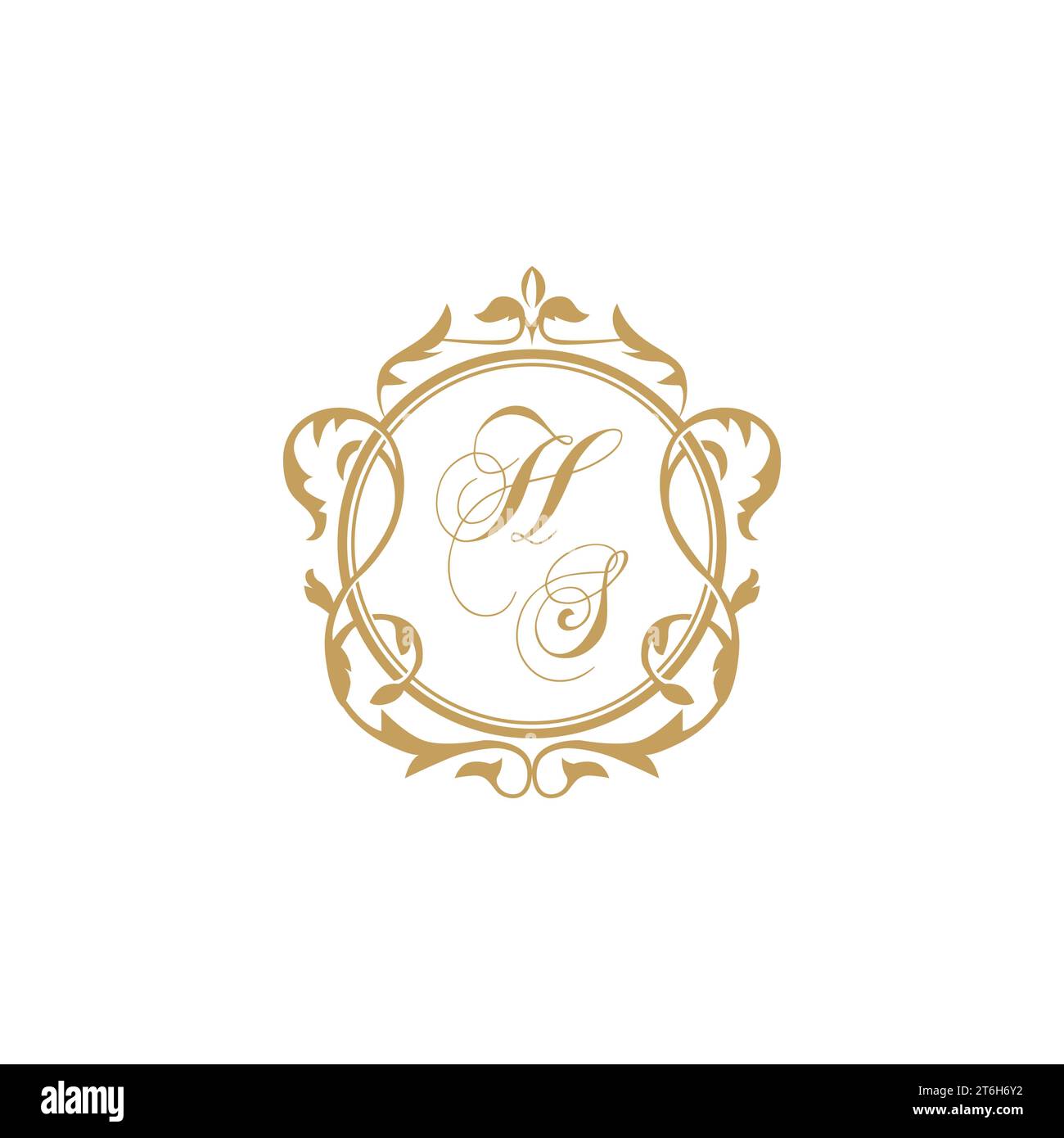 HS Wedding initials invitation with elegant ornament circle element vector graphic template Stock Vector