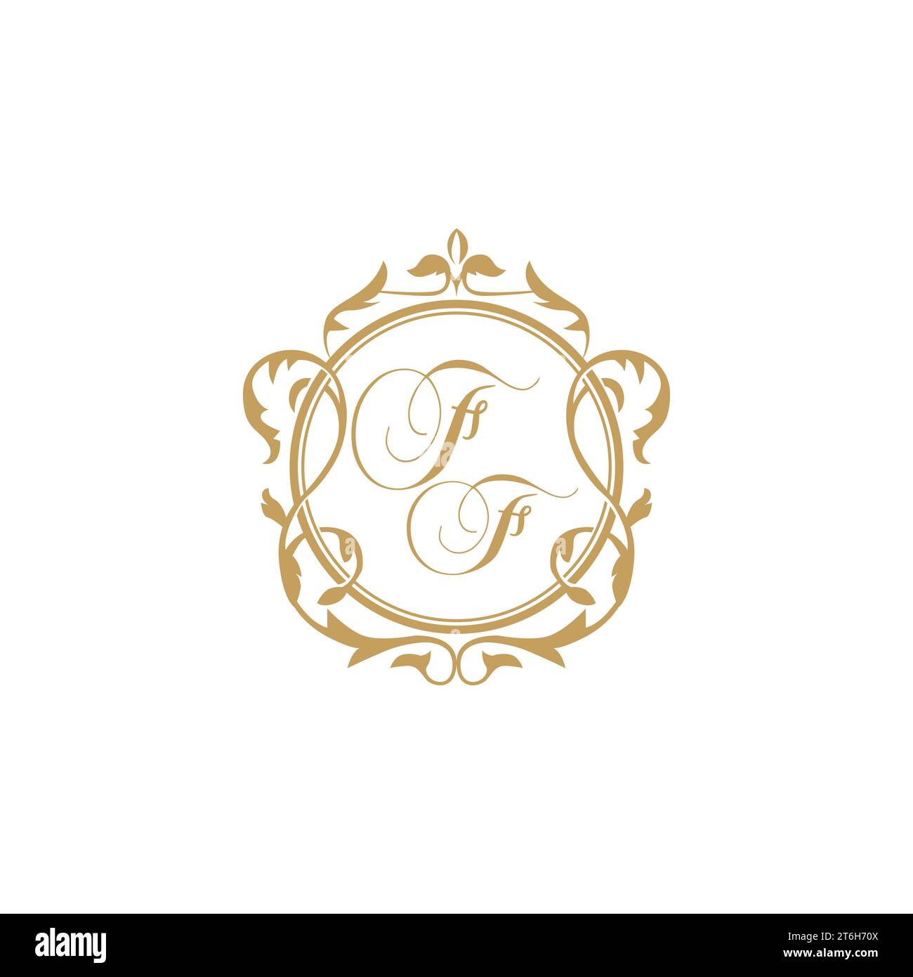 FF Wedding initials invitation with elegant ornament circle element vector graphic template Stock Vector