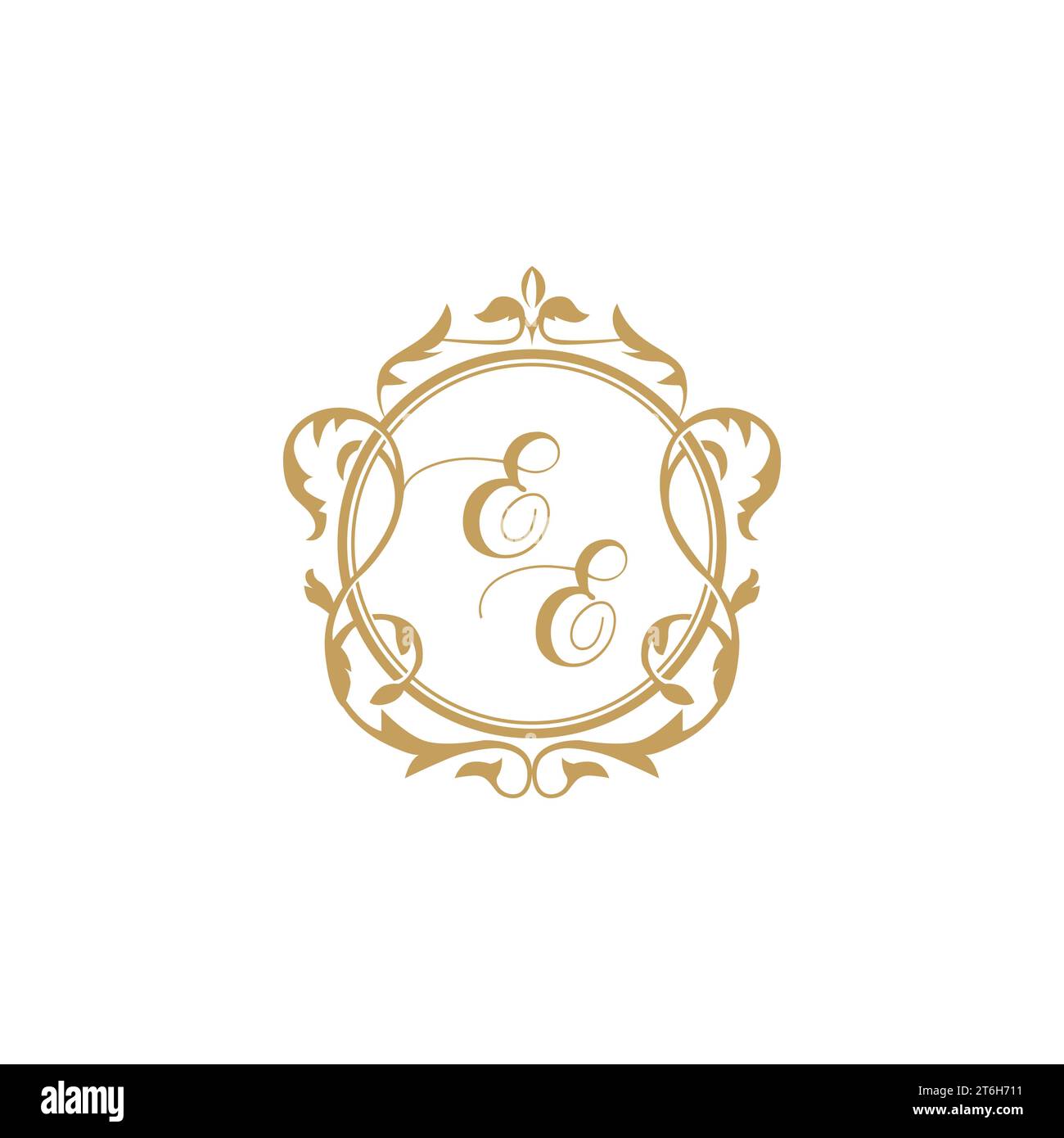 EE Wedding initials invitation with elegant ornament circle element vector graphic template Stock Vector