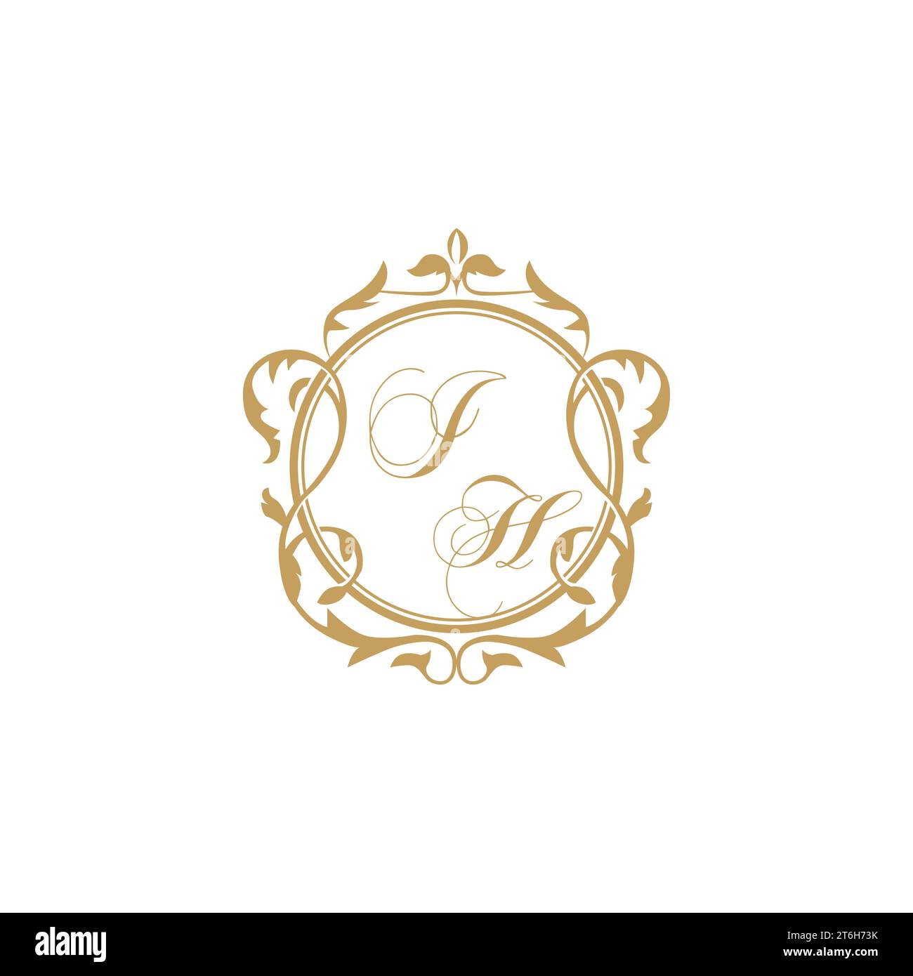 IH Wedding initials invitation with elegant ornament circle element vector graphic template Stock Vector