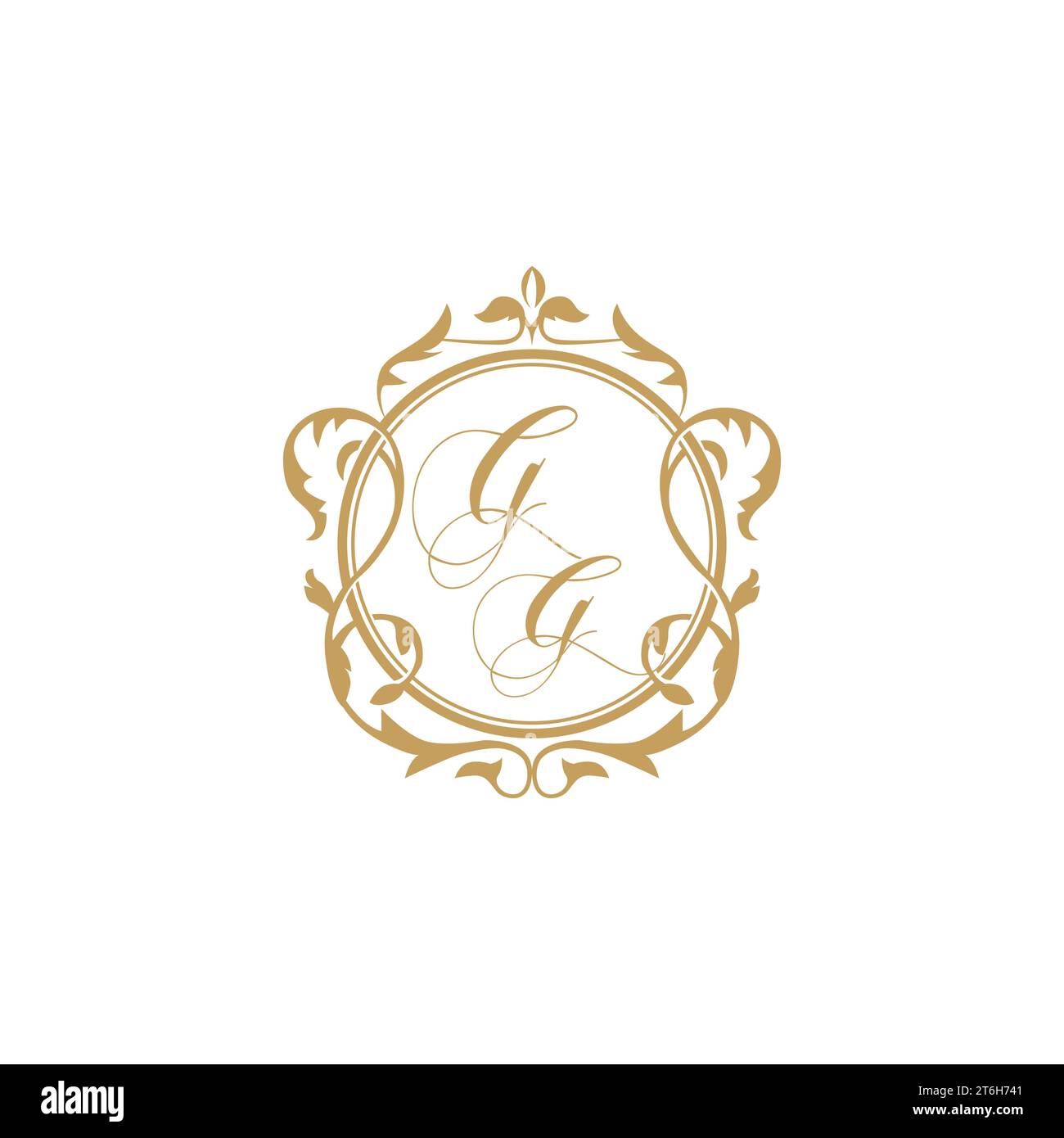 GG Wedding initials invitation with elegant ornament circle element vector graphic template Stock Vector