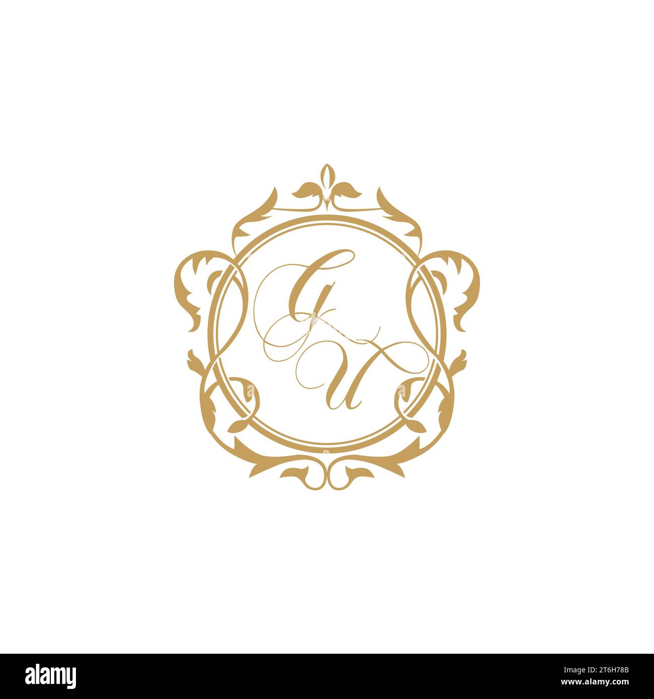 GU Wedding initials invitation with elegant ornament circle element vector graphic template Stock Vector