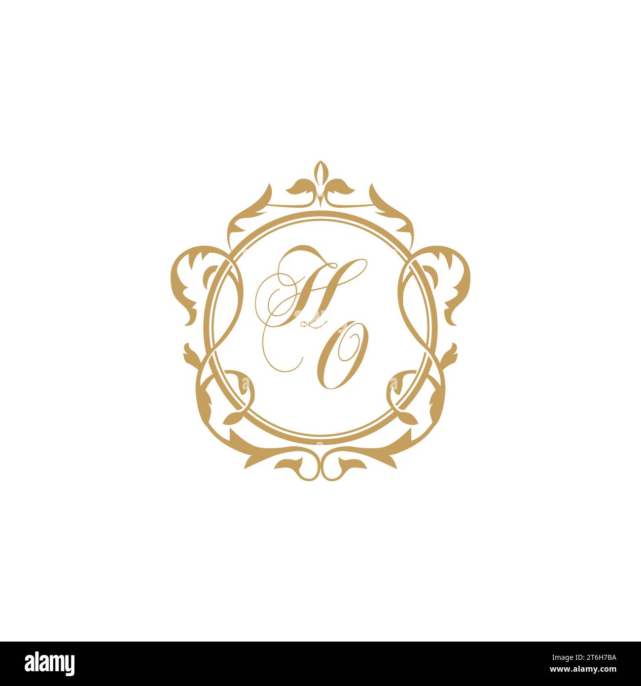 HO Wedding initials invitation with elegant ornament circle element vector graphic template Stock Vector