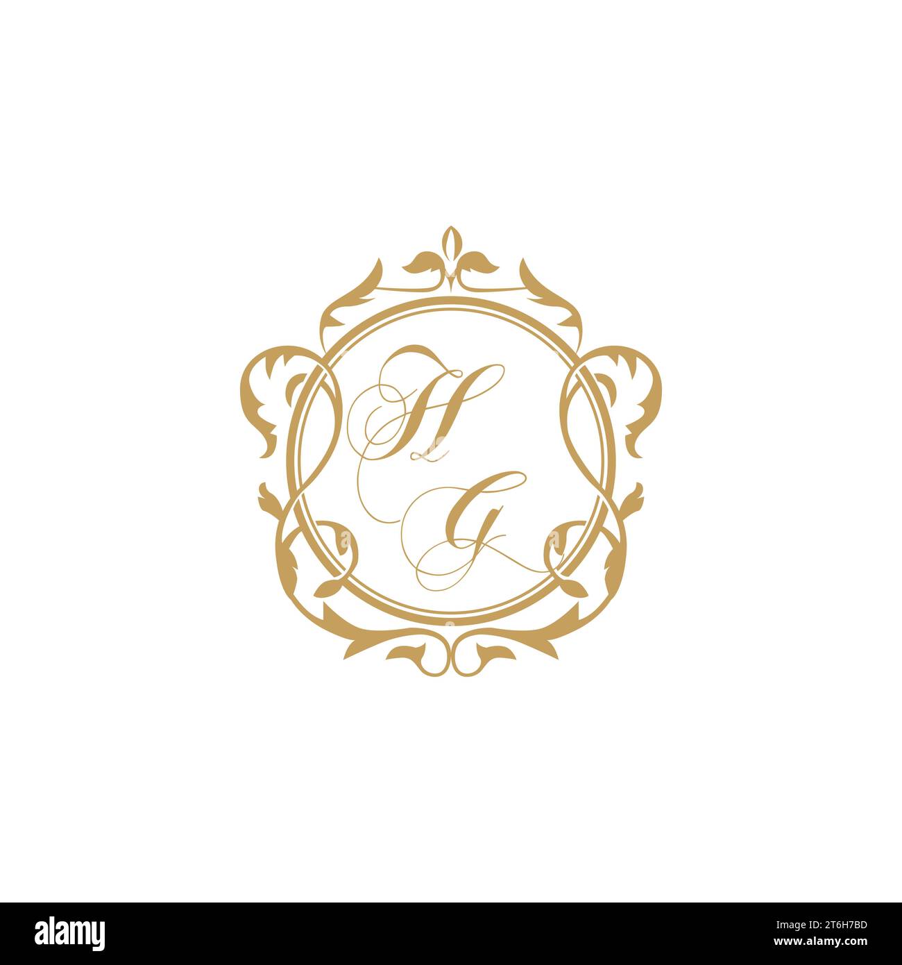 HG Wedding initials invitation with elegant ornament circle element vector graphic template Stock Vector