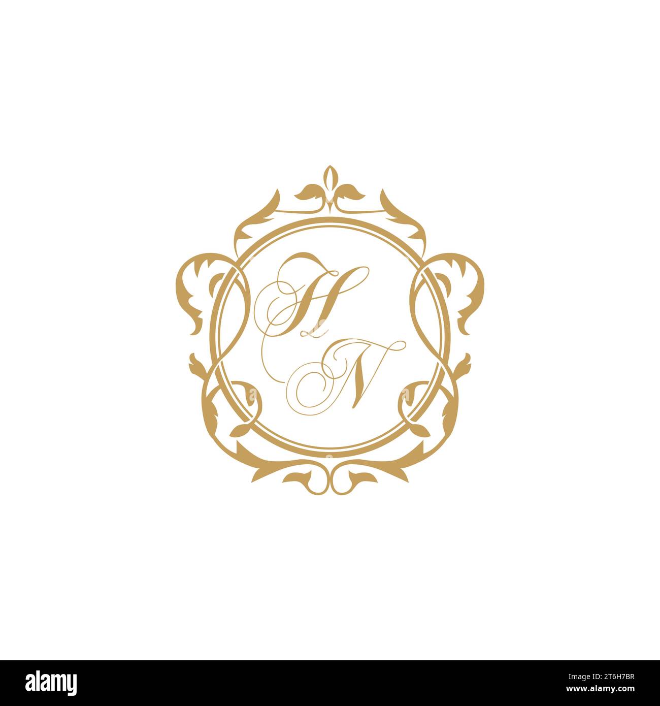 HN Wedding initials invitation with elegant ornament circle element vector graphic template Stock Vector