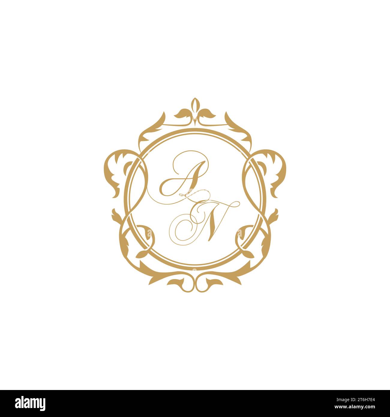 AN Wedding initials invitation with elegant ornament circle element vector graphic template Stock Vector