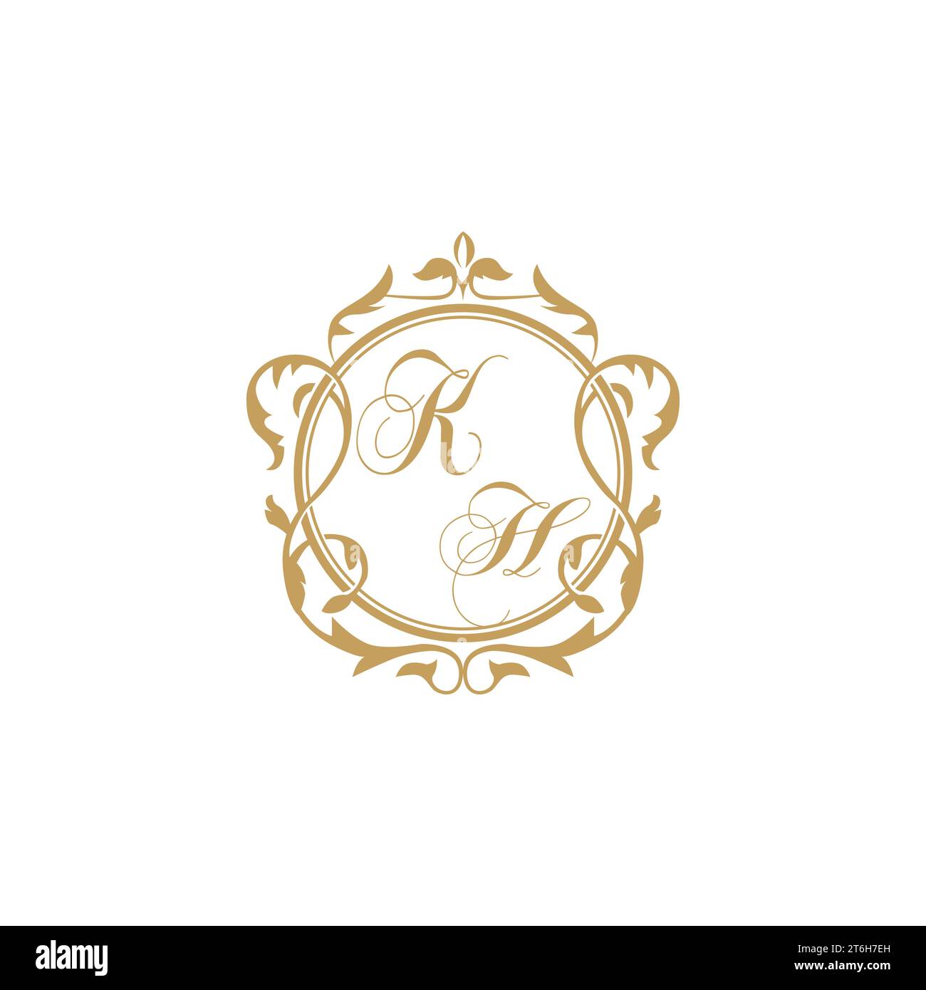 KH Wedding initial invitation with elegant ornament circle element vector graphic template Stock Vector