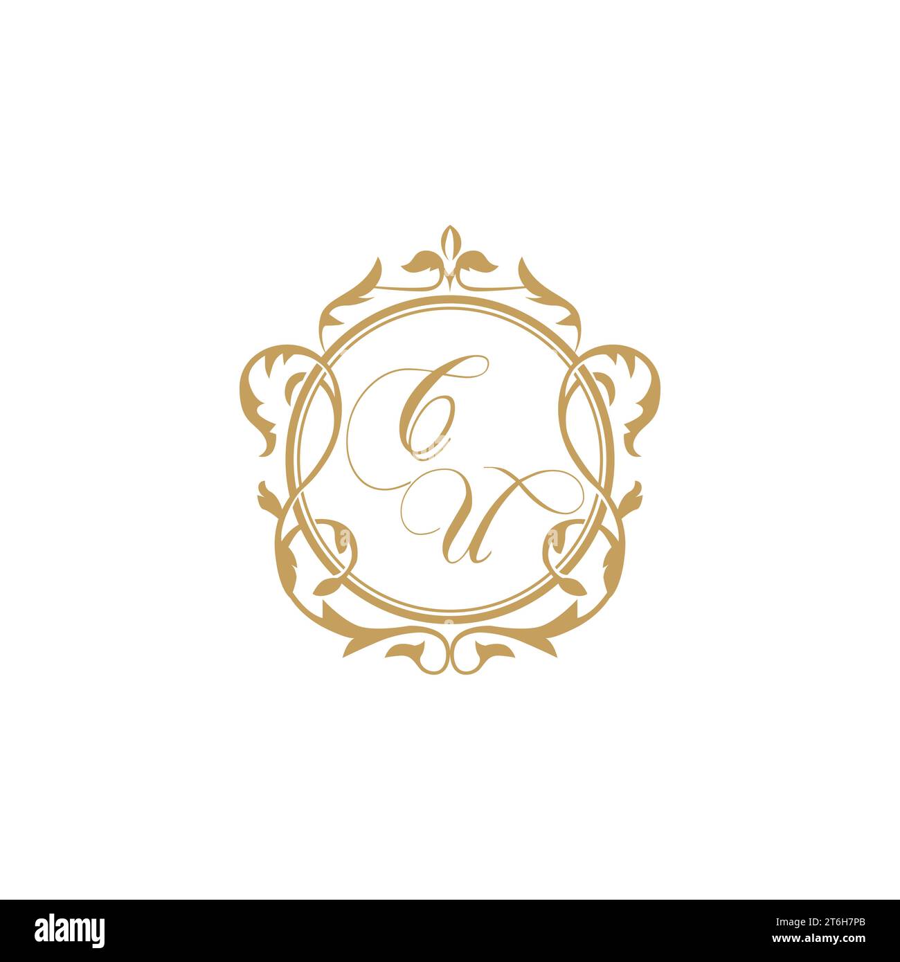 CU Wedding initials invitation with elegant ornament circle element vector graphic template Stock Vector