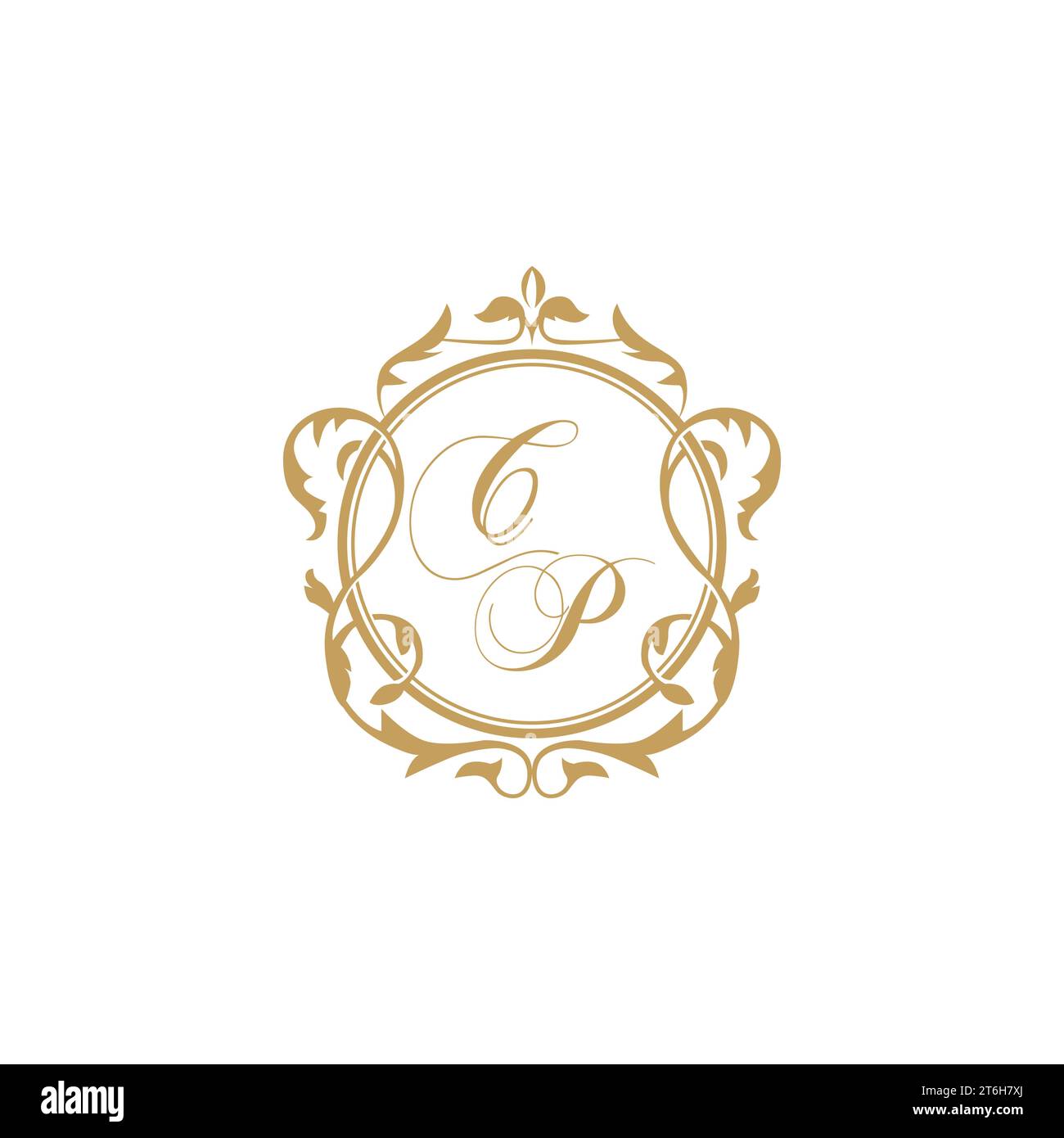 CP Wedding initials invitation with elegant ornament circle element vector graphic template Stock Vector