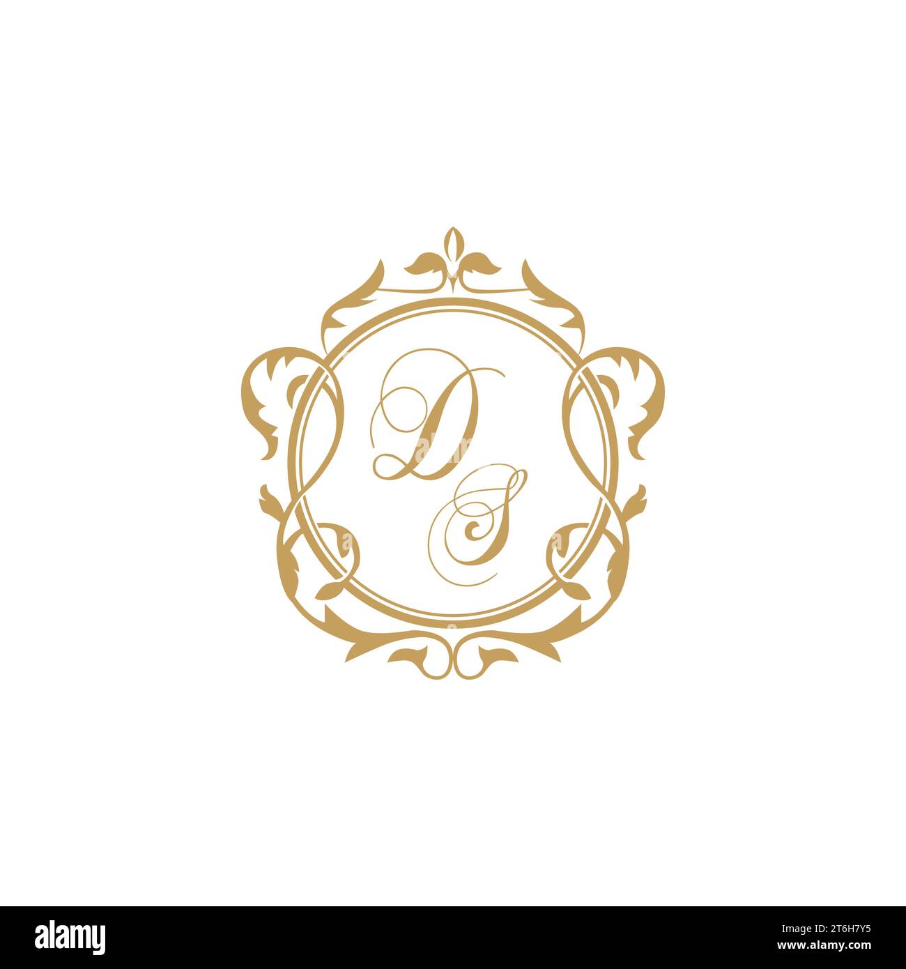 DS Wedding initials invitation with elegant ornament circle element vector graphic template Stock Vector