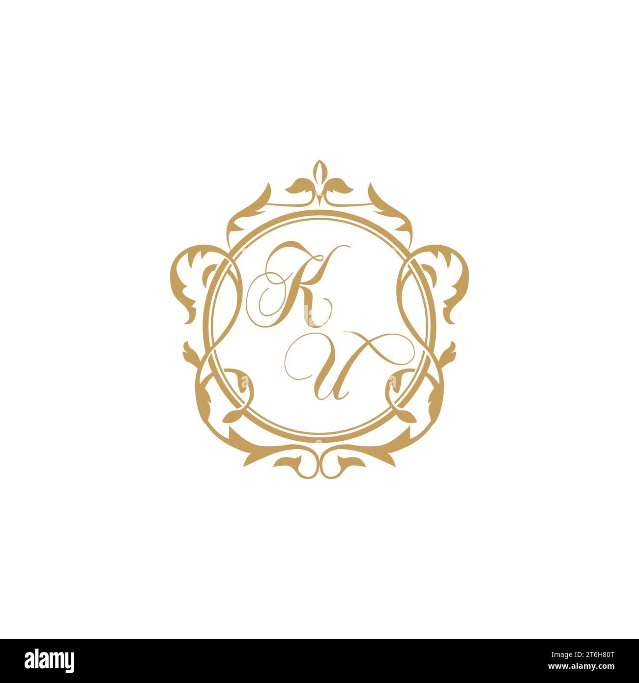 KU Wedding initial invitation with elegant ornament circle element vector graphic template Stock Vector