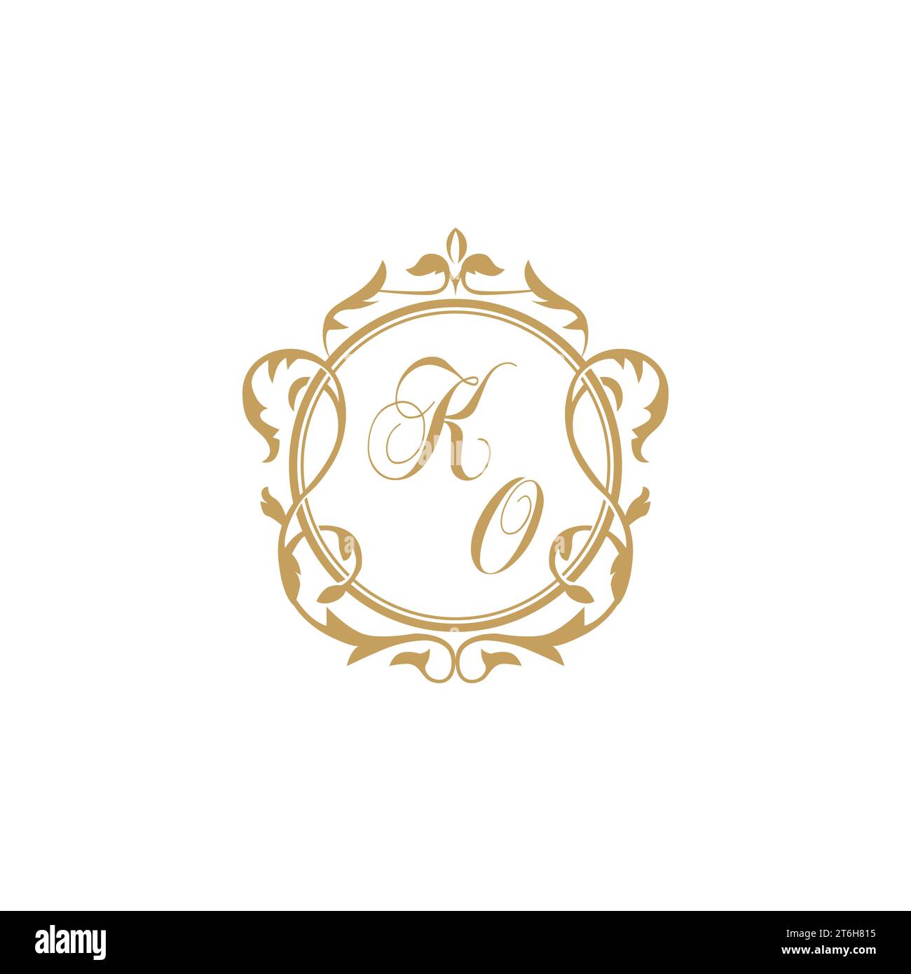 KO Wedding initial invitation with elegant ornament circle element vector graphic template Stock Vector