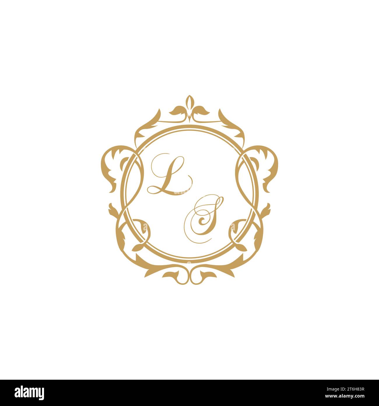 LS Wedding initial invitation with elegant ornament circle element vector graphic template Stock Vector