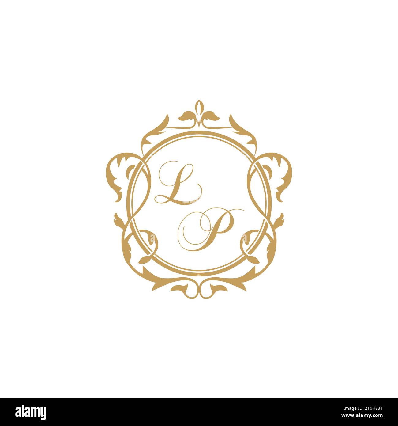 LP Wedding initial invitation with elegant ornament circle element vector graphic template Stock Vector
