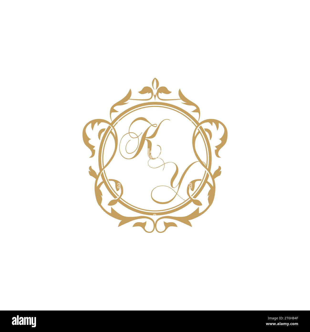 KY Wedding initial invitation with elegant ornament circle element vector graphic template Stock Vector