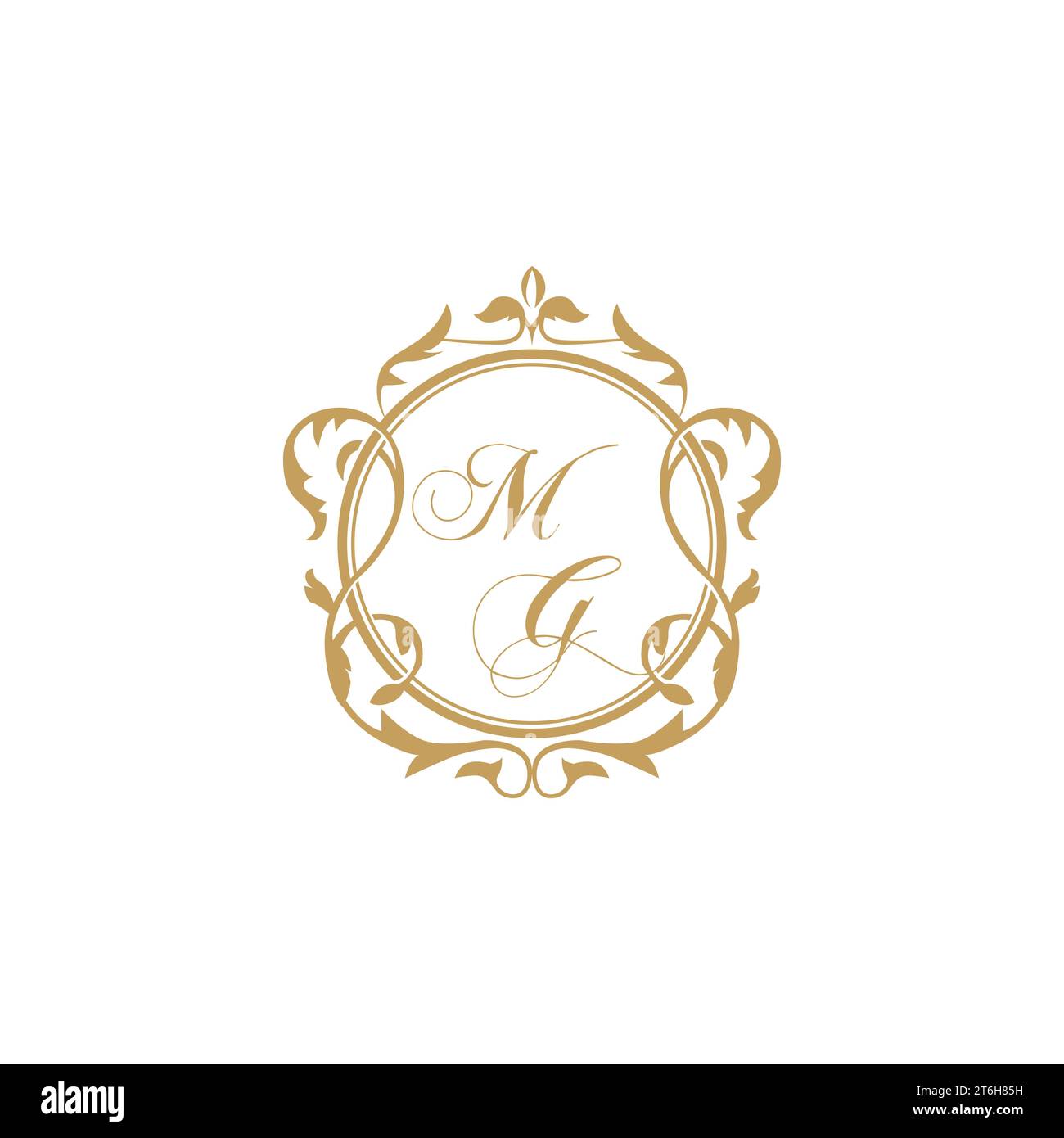 MG Wedding initial invitation with elegant ornament circle element vector graphic template Stock Vector