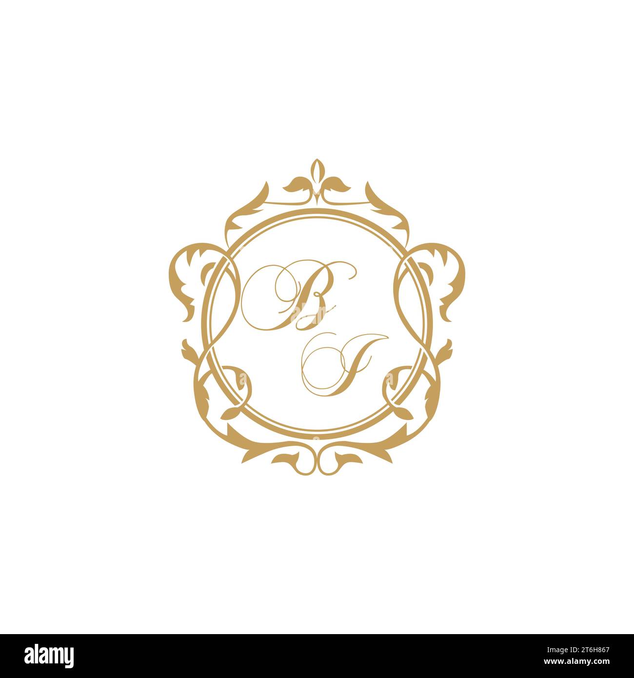 BI Wedding initials invitation with elegant ornament circle element vector graphic template Stock Vector