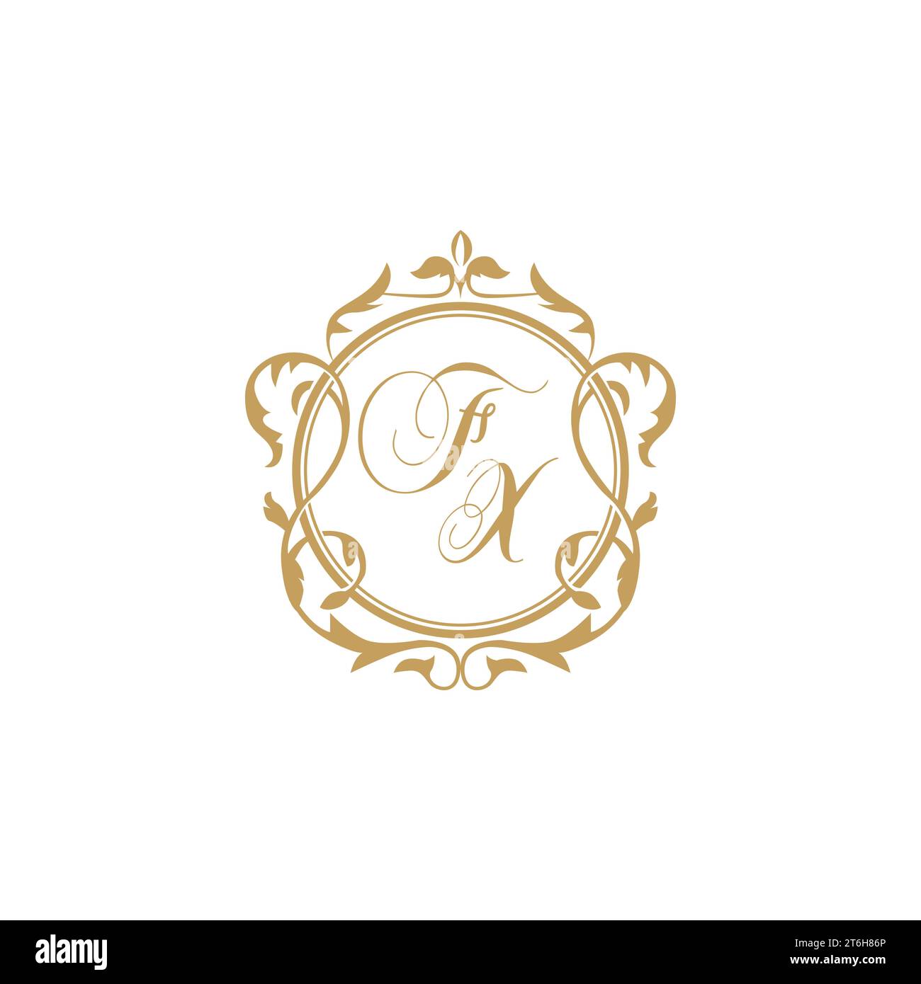 FX Wedding initials invitation with elegant ornament circle element vector graphic template Stock Vector