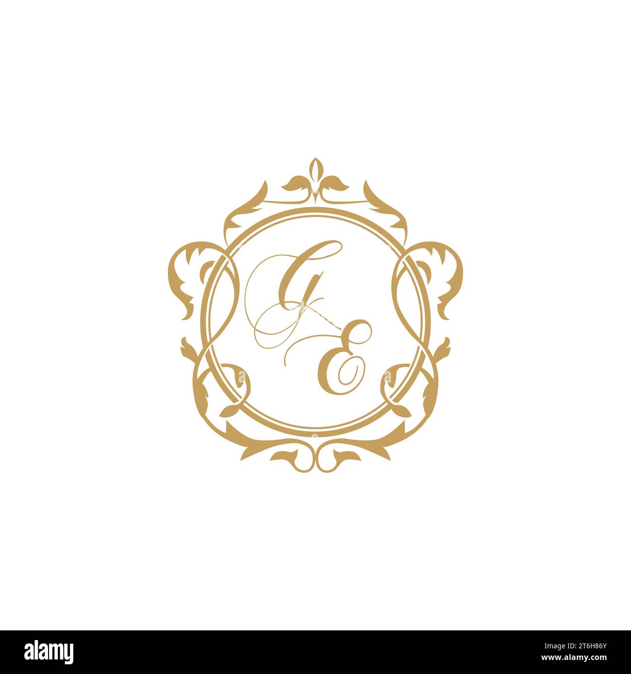 GE Wedding initials invitation with elegant ornament circle element vector graphic template Stock Vector