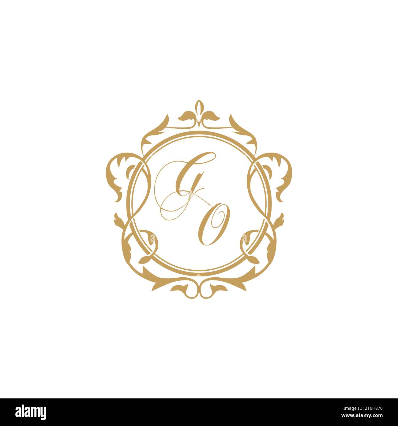 GO Wedding initials invitation with elegant ornament circle element vector graphic template Stock Vector