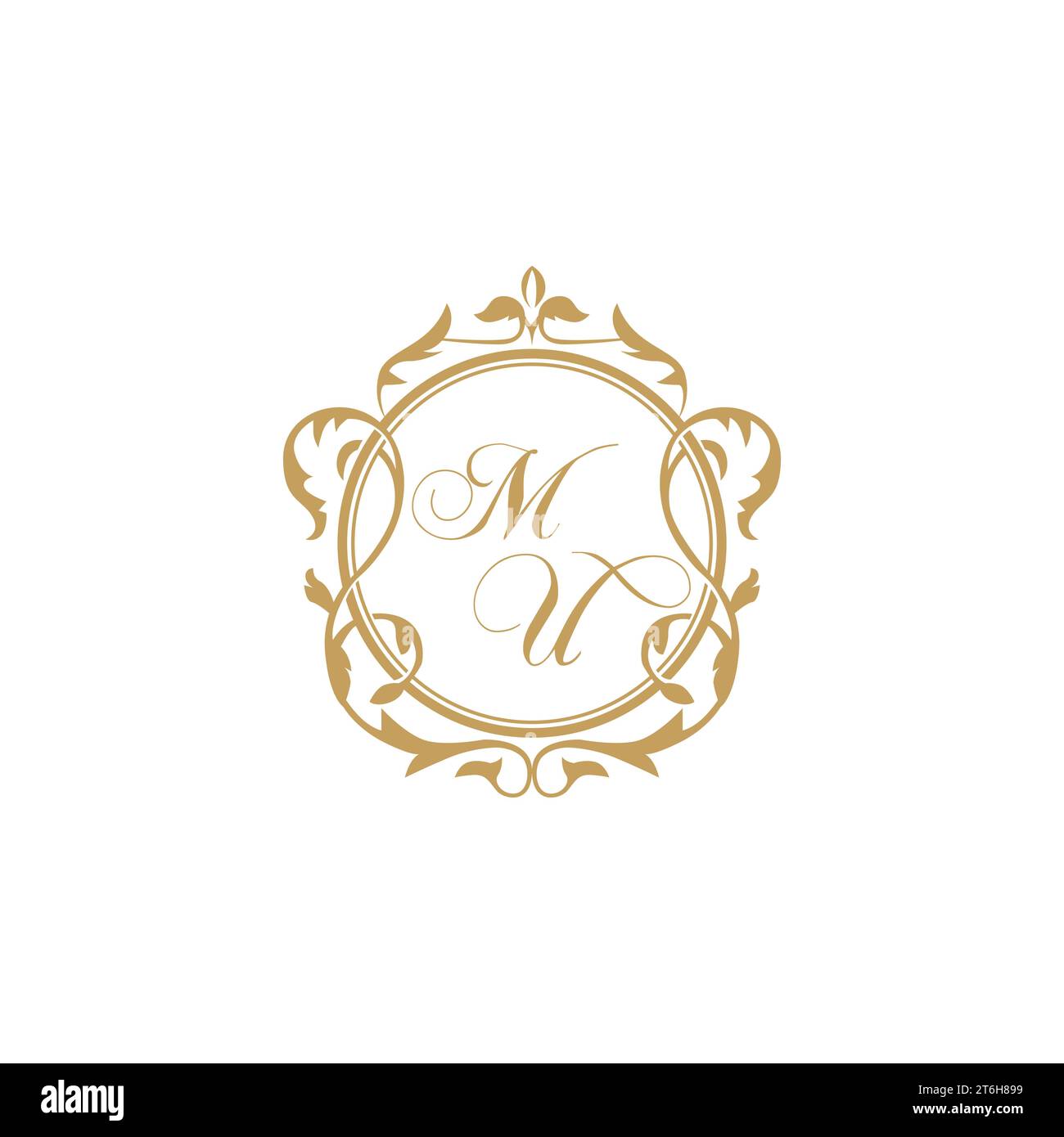 MU Wedding initial invitation with elegant ornament circle element vector graphic template Stock Vector