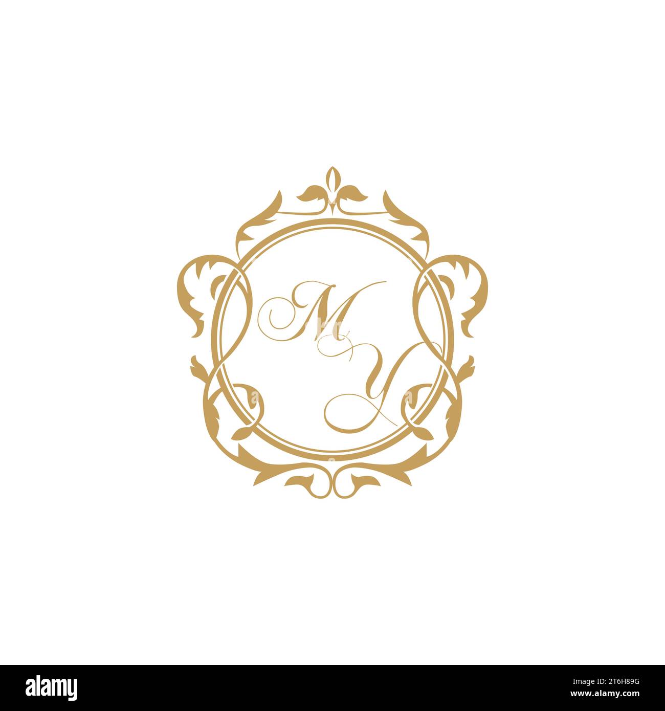 MY Wedding initial invitation with elegant ornament circle element vector graphic template Stock Vector