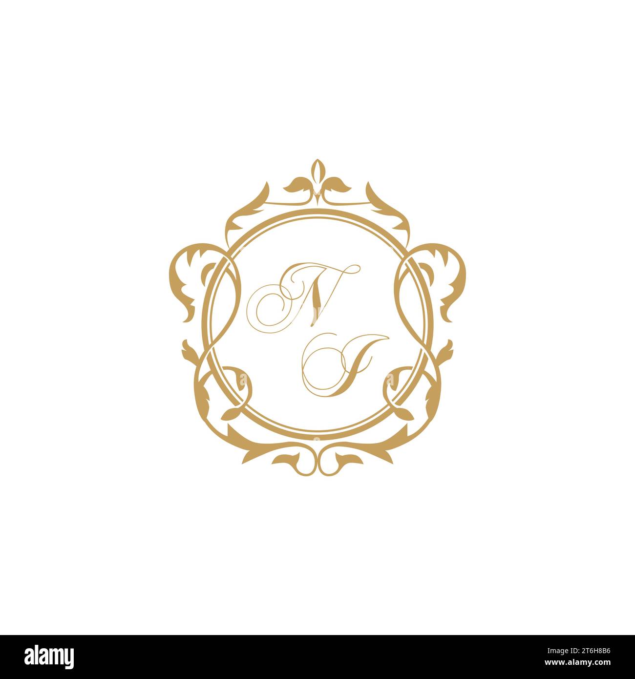 NI Wedding initial invitation with elegant ornament circle element vector graphic template Stock Vector