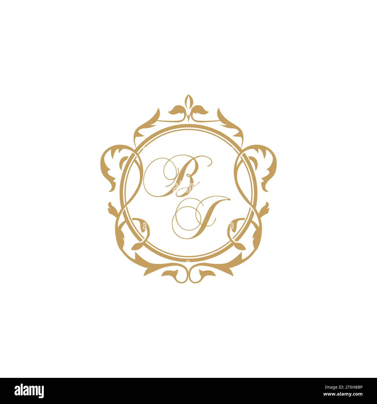 BJ Wedding initials invitation with elegant ornament circle element vector graphic template Stock Vector