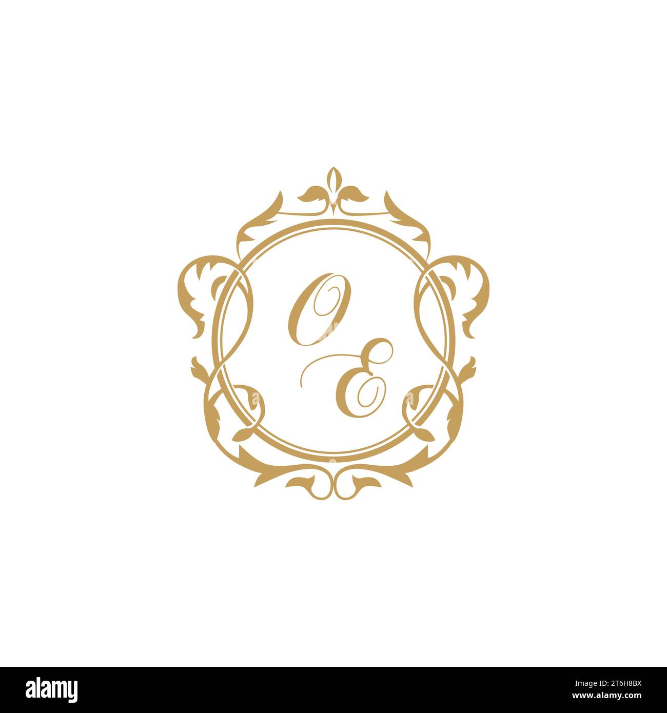OE Wedding initial invitation with elegant ornament circle element vector graphic template Stock Vector