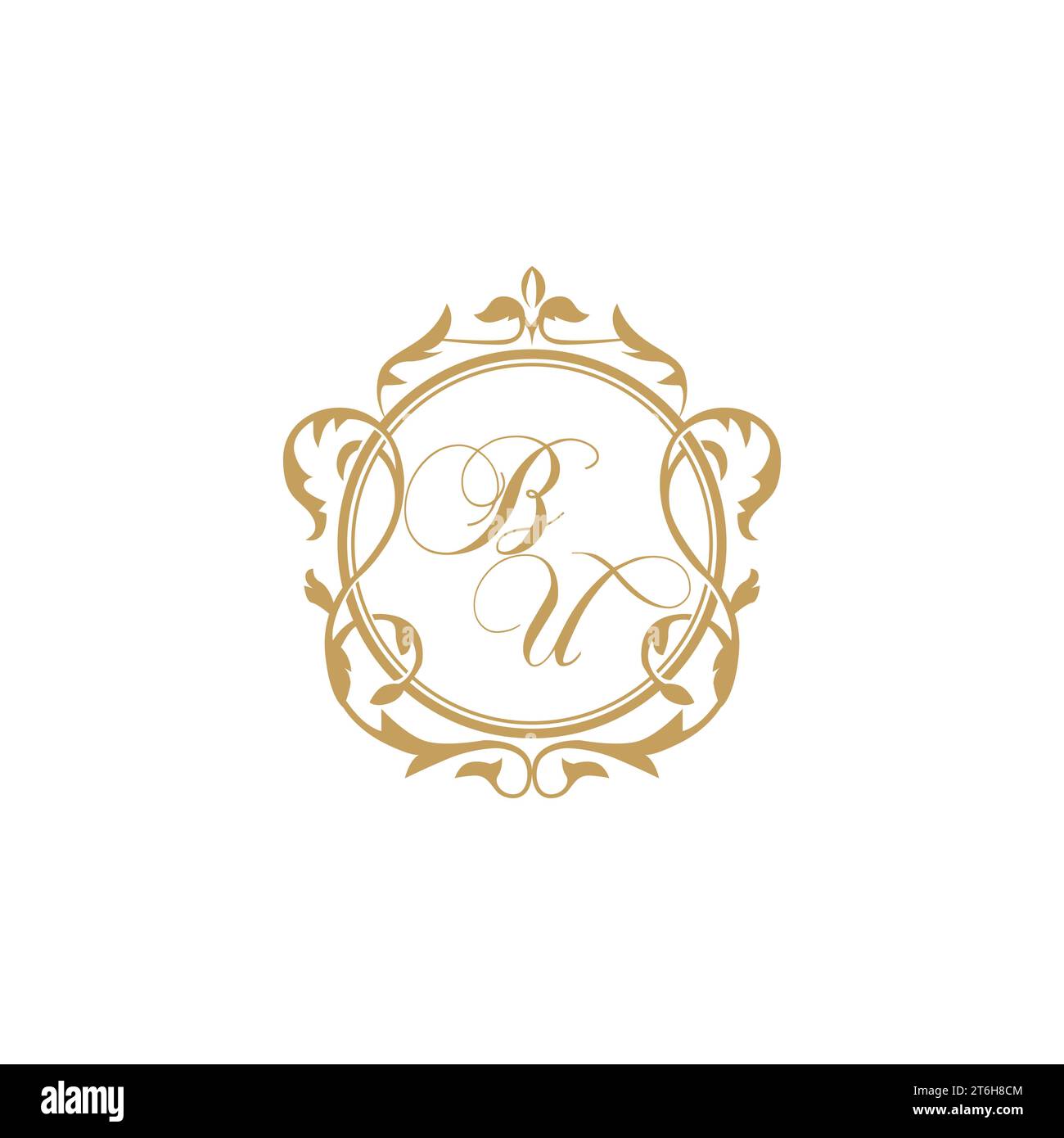 BU Wedding initials invitation with elegant ornament circle element vector graphic template Stock Vector