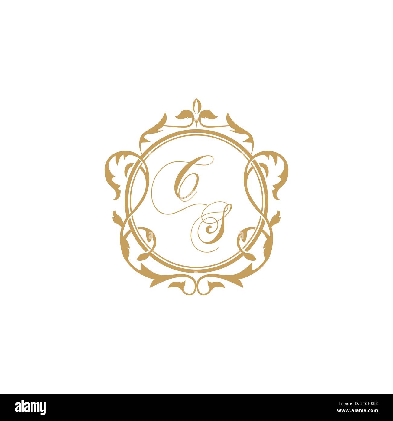 CS Wedding initials invitation with elegant ornament circle element vector graphic template Stock Vector