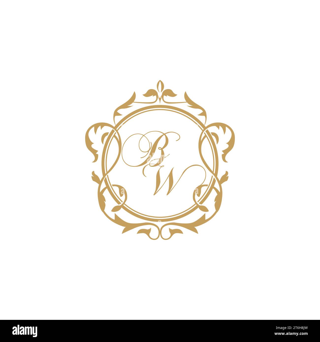 BW Wedding initials invitation with elegant ornament circle element vector graphic template Stock Vector