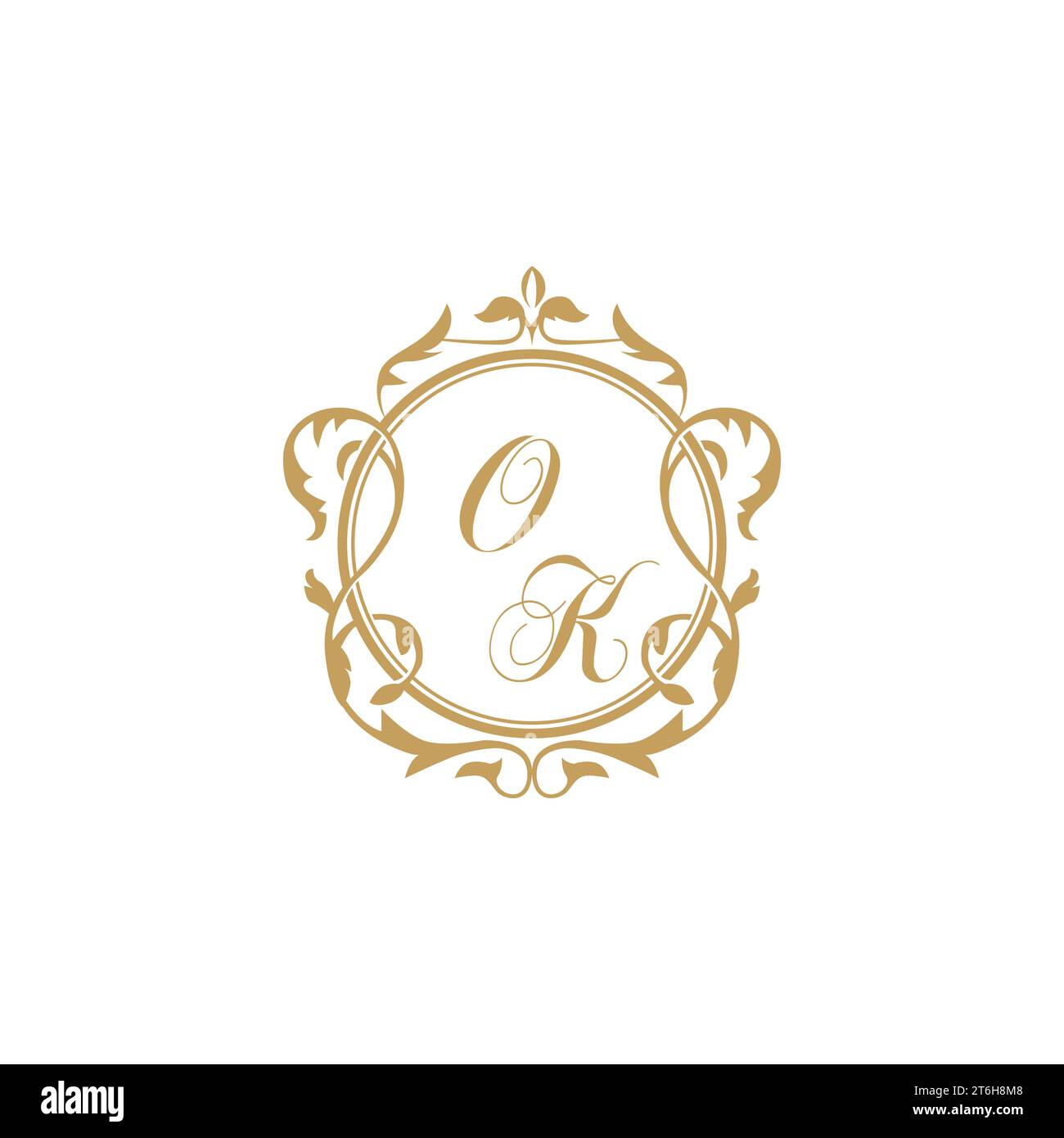 OK Wedding initial invitation with elegant ornament circle element vector graphic template Stock Vector