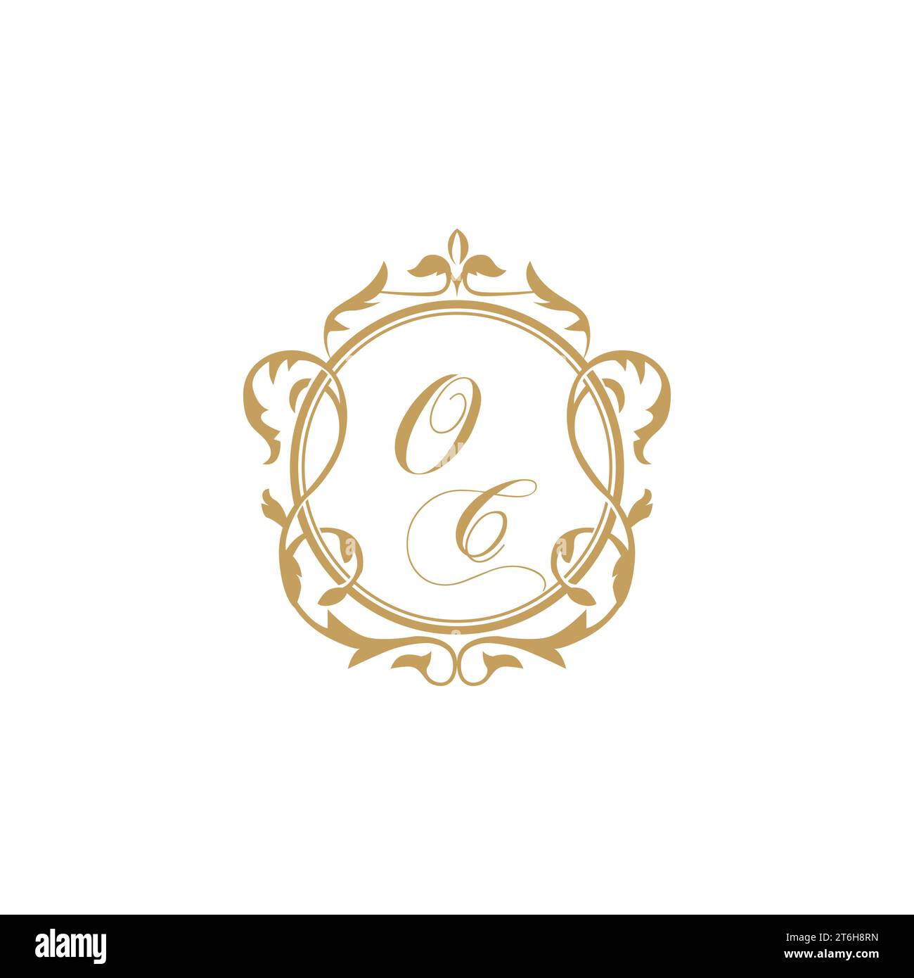 OC Wedding initial invitation with elegant ornament circle element vector graphic template Stock Vector