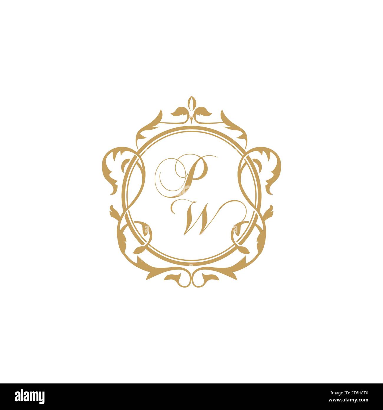 PW Wedding initial invitation with elegant ornament circle element vector graphic template Stock Vector