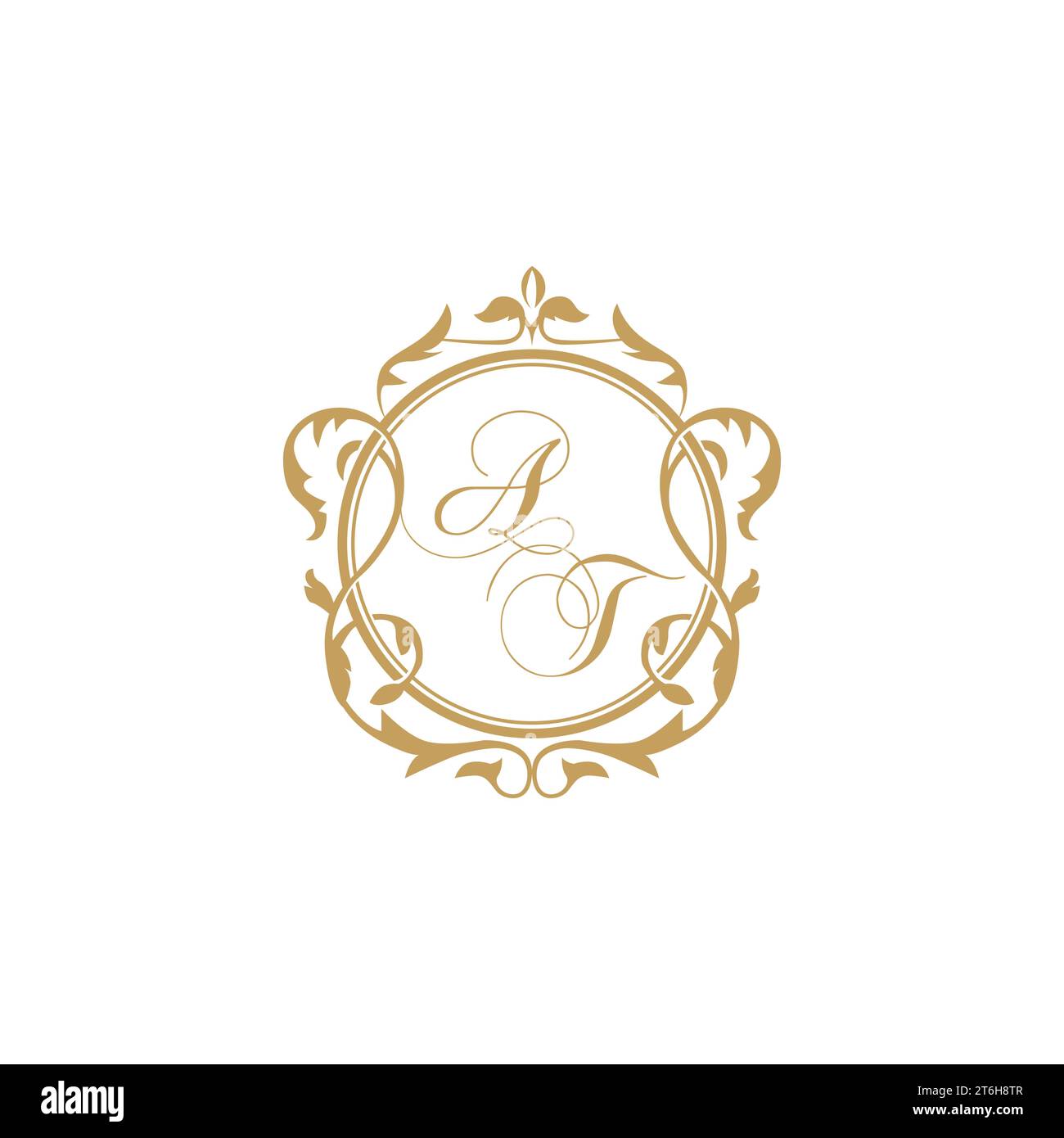 AT Wedding initials invitation with elegant ornament circle element vector graphic template Stock Vector
