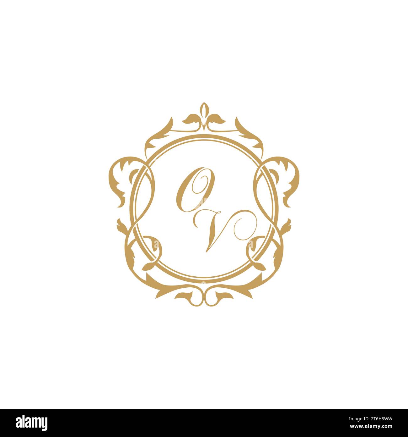 OV Wedding initial invitation with elegant ornament circle element vector graphic template Stock Vector