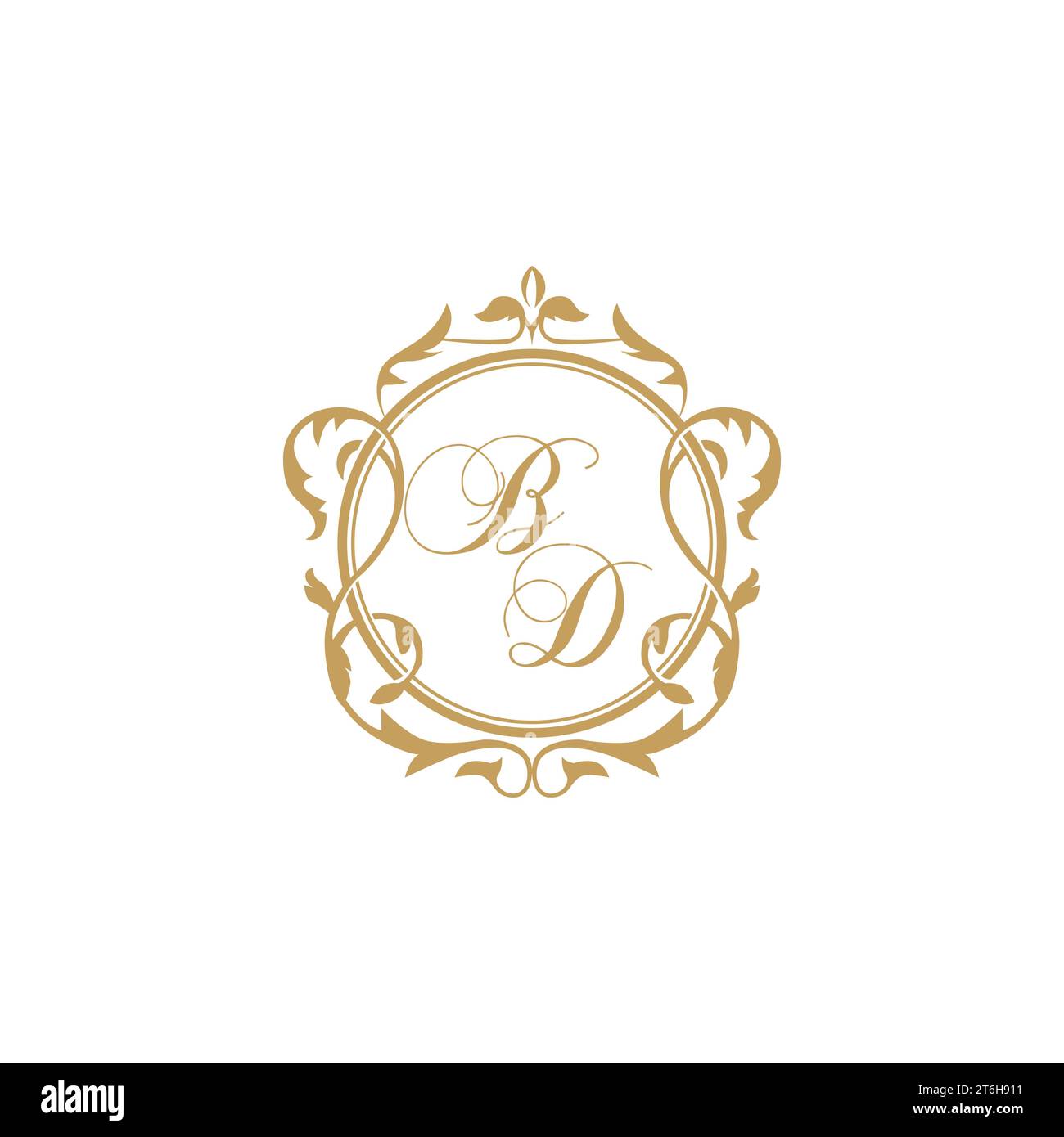 BD Wedding initials invitation with elegant ornament circle element vector graphic template Stock Vector