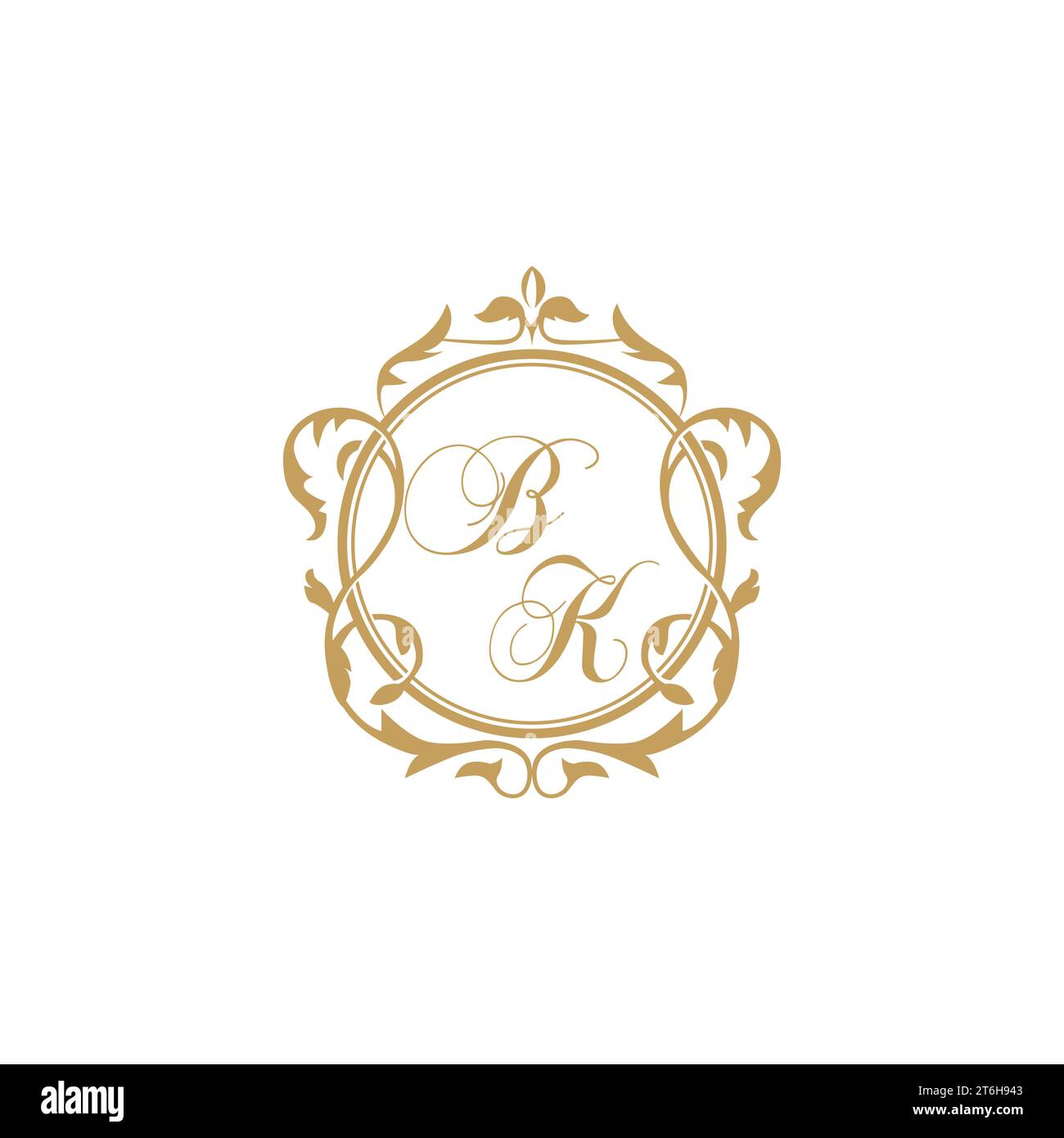 BK Wedding initials invitation with elegant ornament circle element vector graphic template Stock Vector
