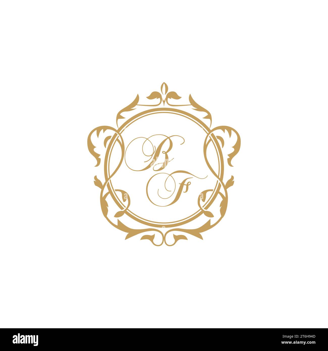 BF Wedding initials invitation with elegant ornament circle element vector graphic template Stock Vector