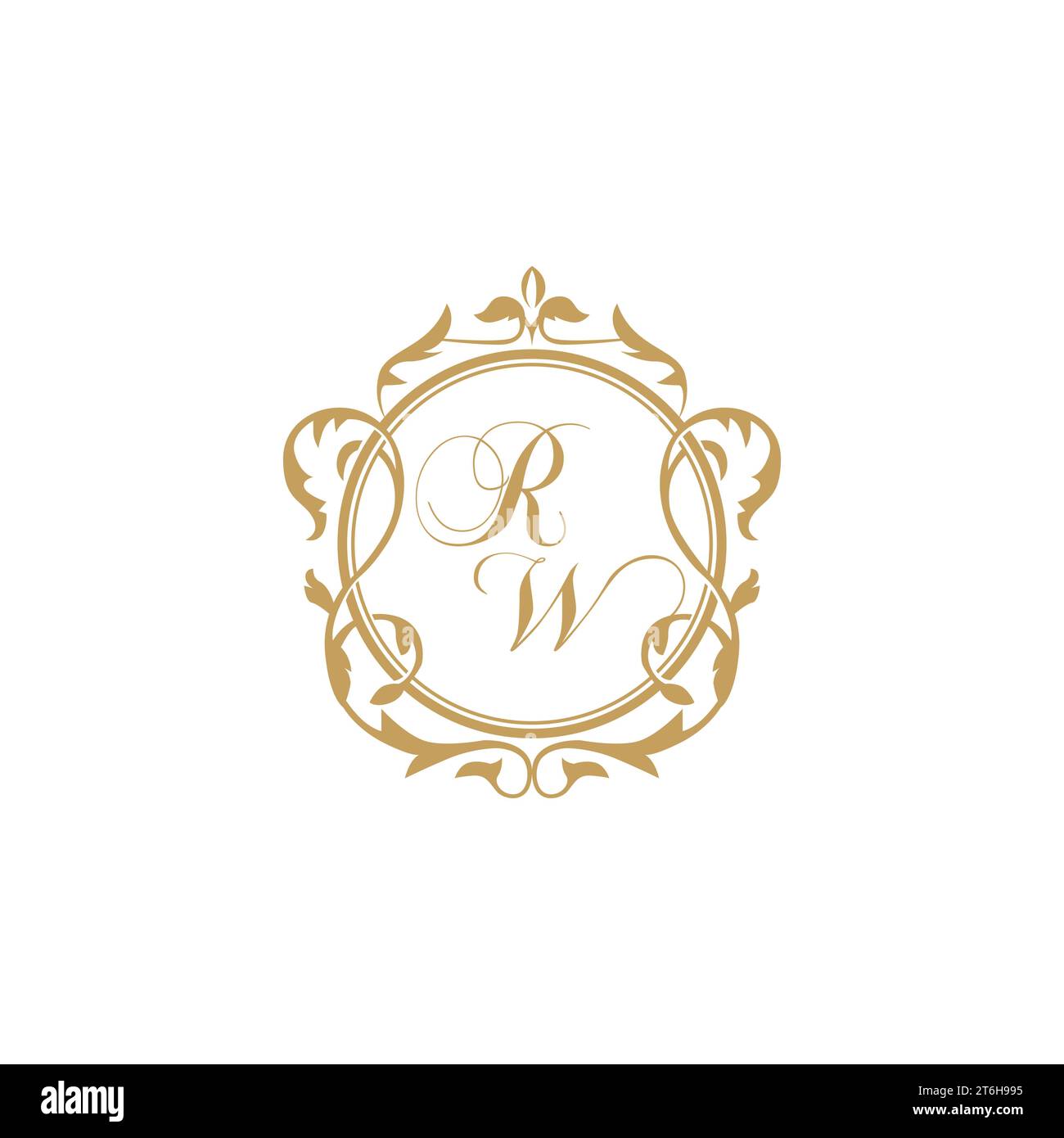 RW Wedding initial invitation with elegant ornament circle element vector graphic template Stock Vector