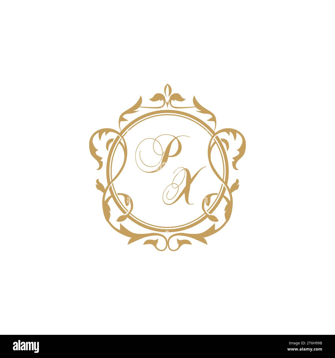 PX Wedding initial invitation with elegant ornament circle element vector graphic template Stock Vector