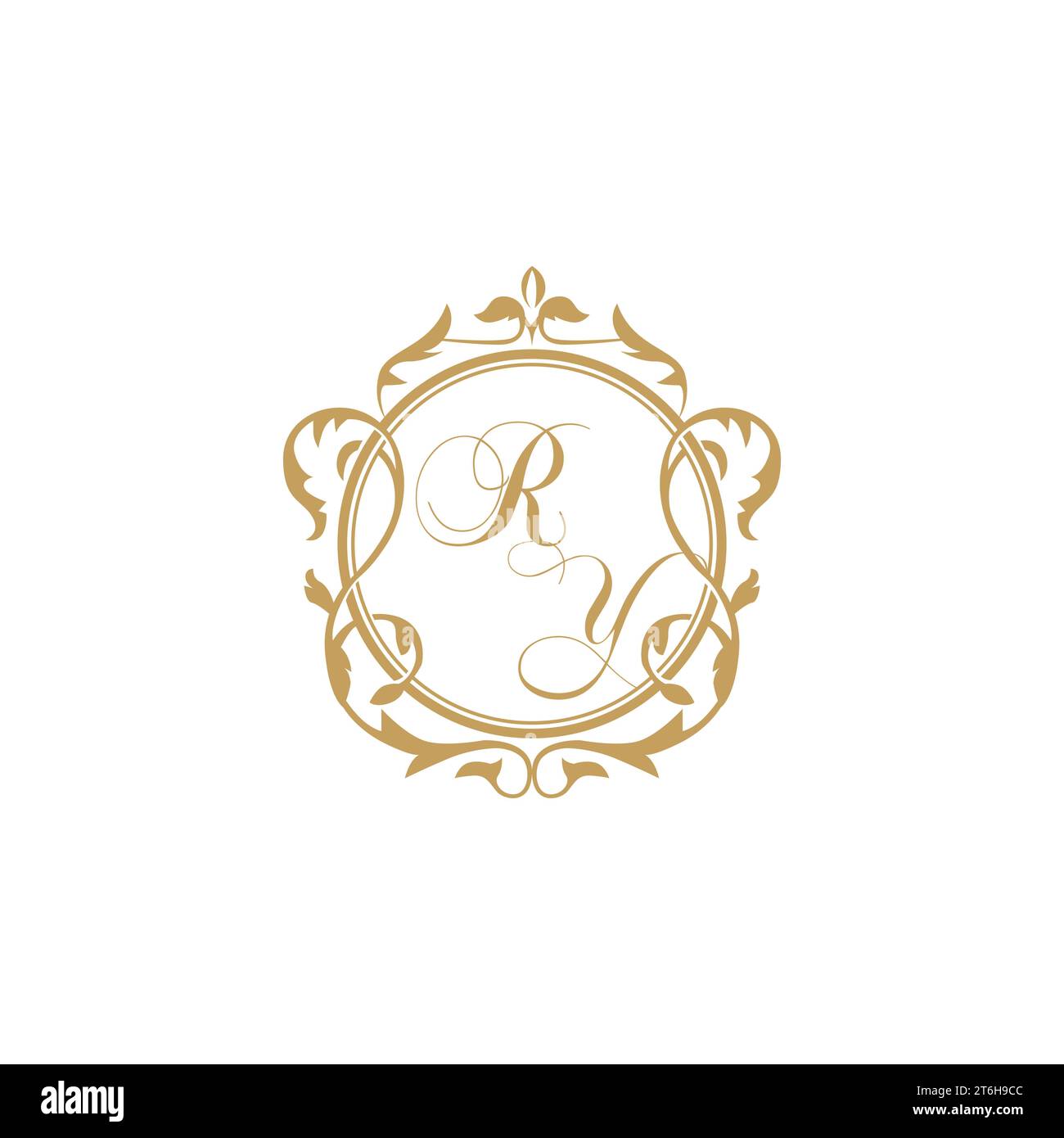 RY Wedding initial invitation with elegant ornament circle element vector graphic template Stock Vector