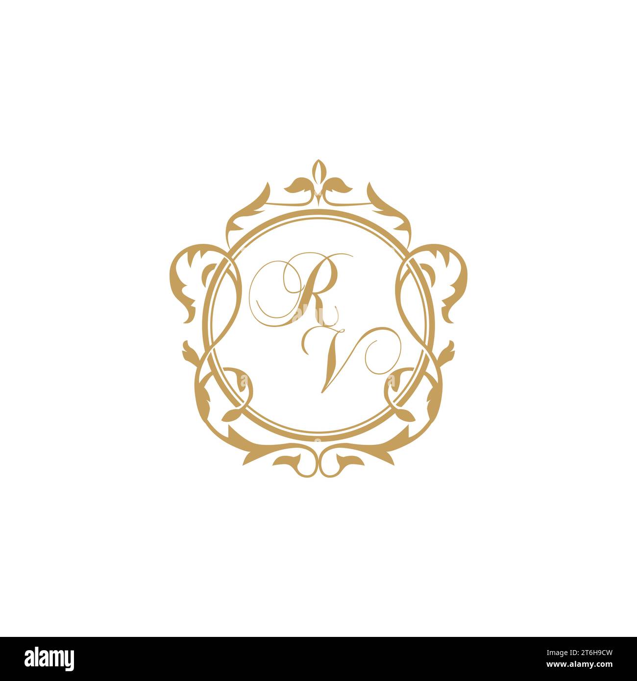 RV Wedding initial invitation with elegant ornament circle element vector graphic template Stock Vector